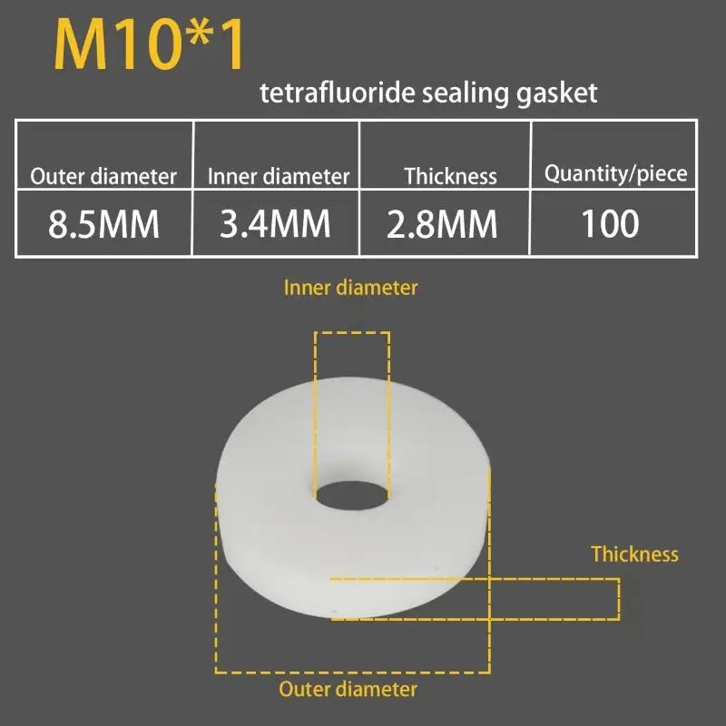 10/100Pcs Pneumatics M8 M10 M12 Air Seal Washer PTFE O-Ring Gasket Washer For High Pressure Diving Mountaineering Parts Oasis Select M10 100pcs