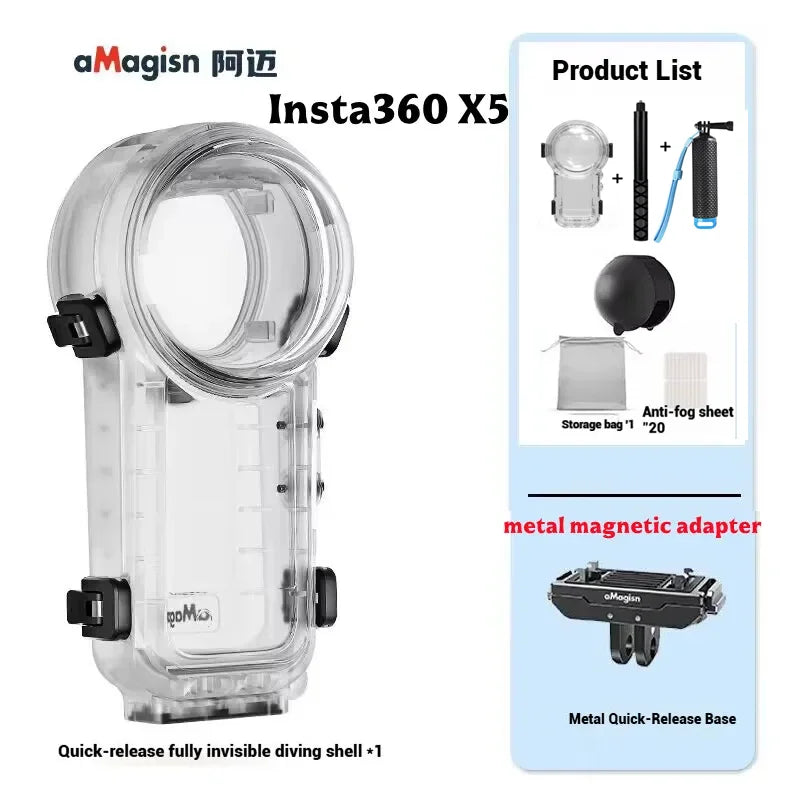 AMagisn Invisible Dive Case for Insta360 X5/X4 – 60m Waterproof