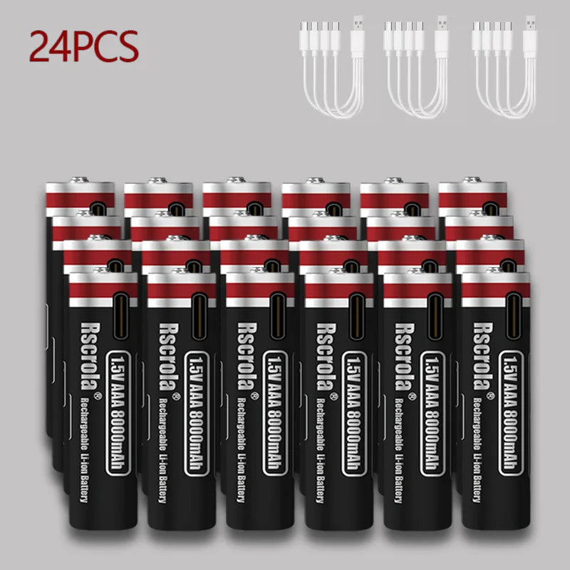 1.5V AAA 8000mAh Lithium Battery - USB Type-C Rechargeable for Portable Speakers, Gamepads, Clocks & Flashlights Oasis Select 24 pcs AA Batteries 1.5V