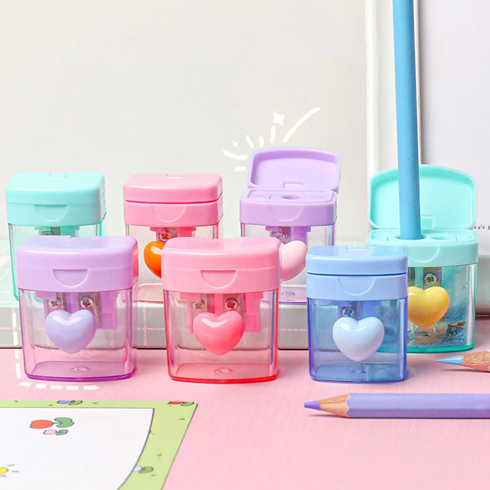 Pencil Sharpener for Kids Handheld Double Hole Colored Accessories Eyeliner Pencil Sharpener for Kids Classroom Art Creation Oasis Select