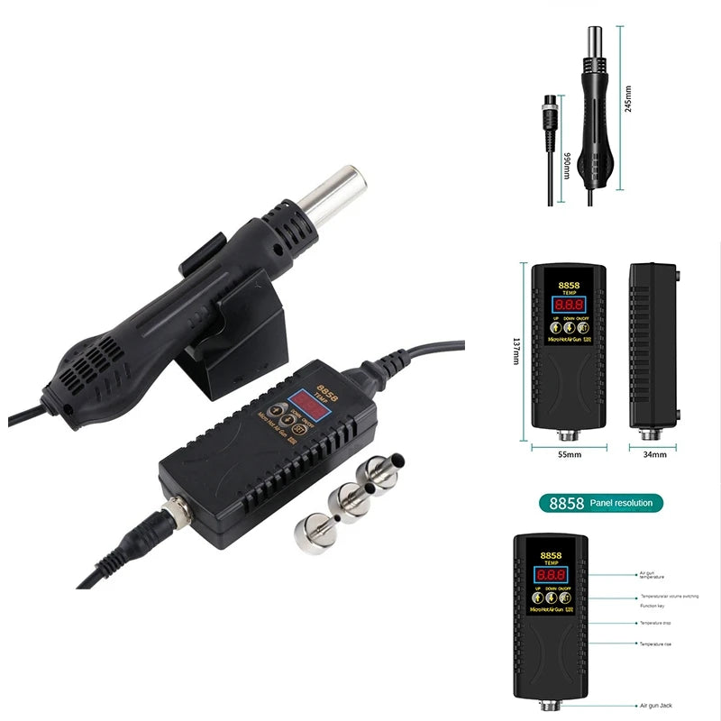 8858 Hot Air Heater LED Digital Hair Dryer For Soldering 600W Heat Heater Welding Repair Tools Oasis Select