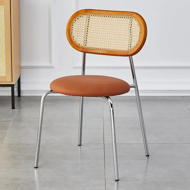 Multi-functional Household solid wood backrest dining chair office study rattan chair homestay milk tea shop seat Durable Oasis Select Dark Brown C