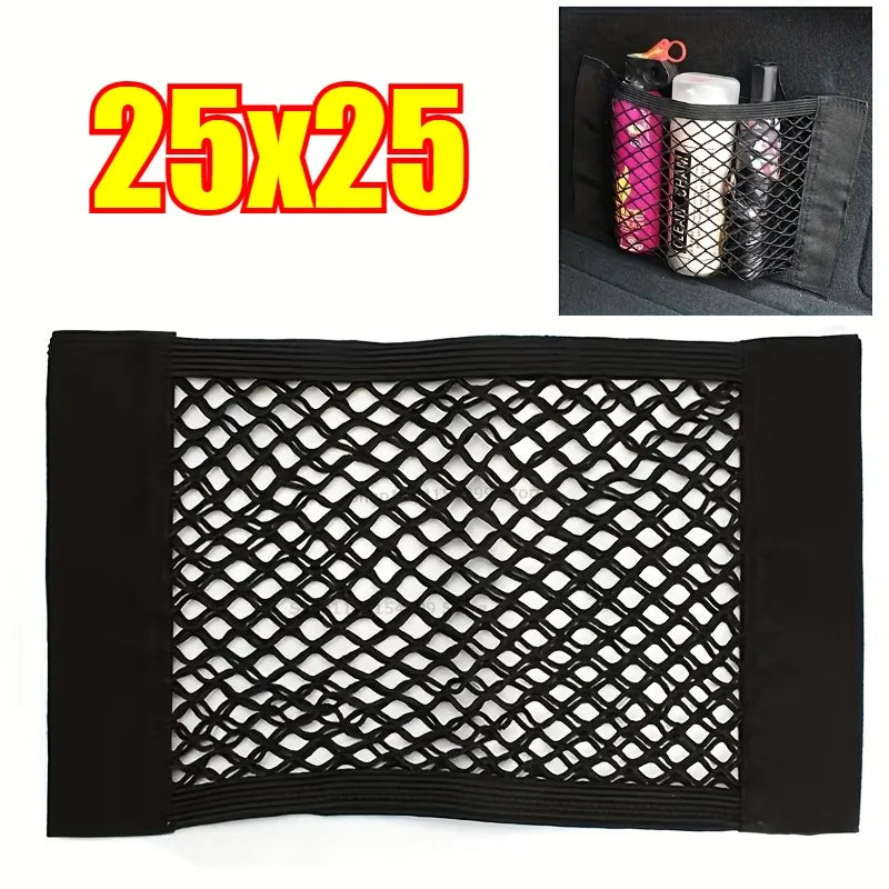 Car Seat Back Organizer Trunk Net Mesh Pocket Elastic String Net Magic Sticker Universal Portable Storage Bag Car Accessories Oasis Select 25x25