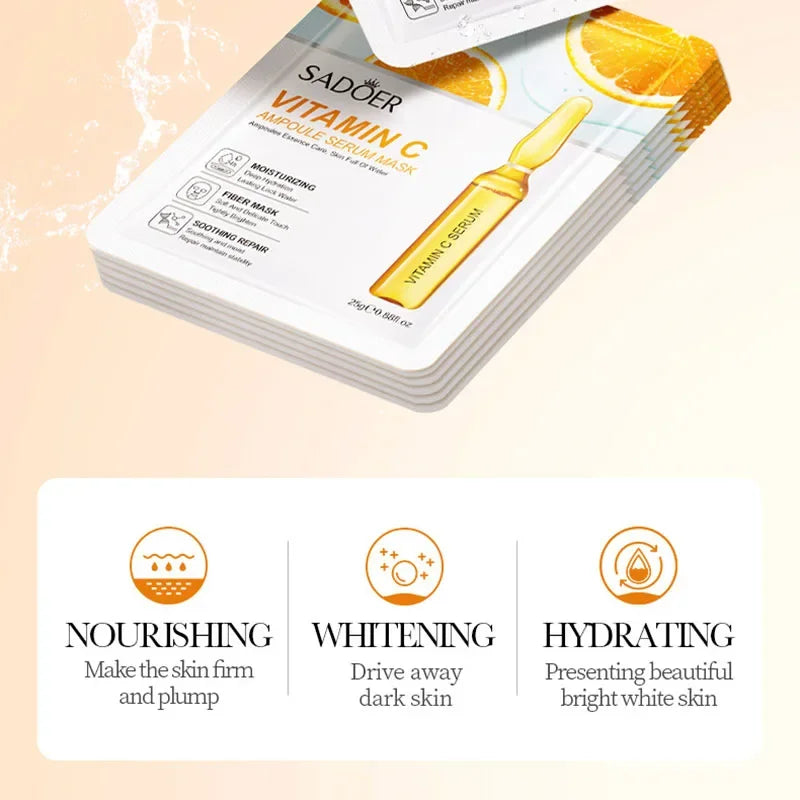 Sadoer 24K Gold Vitamin C & Hyaluronic Acid Face Mask 10-Pc Facial Sheet Mask Oasis Select
