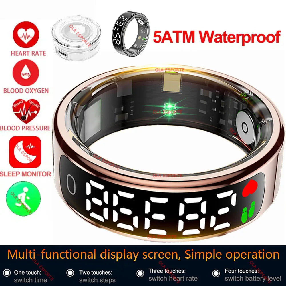 2025 Smart Ring R12/R13 – Display, Heart Rate & 5ATM Waterproof