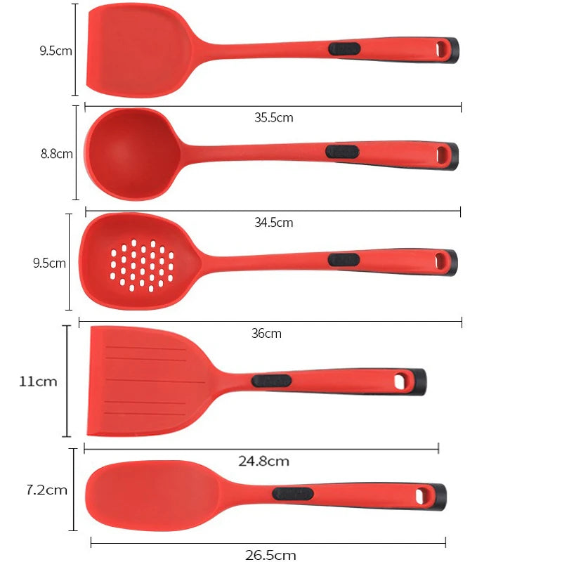 5-Piece Silicone Cooking Utensil Set – Spoon, Spatula & Strainer Silicone Utensil Set Oasis Select