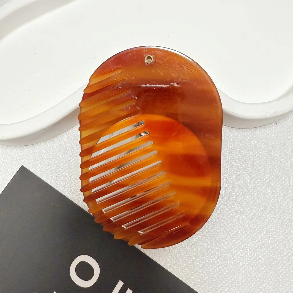 2-in-1 Folding Mirror Comb | Acetate Pocket Travel Hair Brush