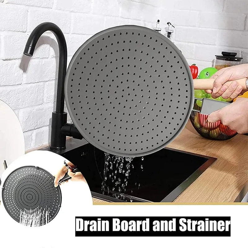 Silicone Kitchen Splatter Screen with Handle Heat-resisting Oil Splash Guard Drain Board Cover Kitchen Frying Pan Lid Oasis Select