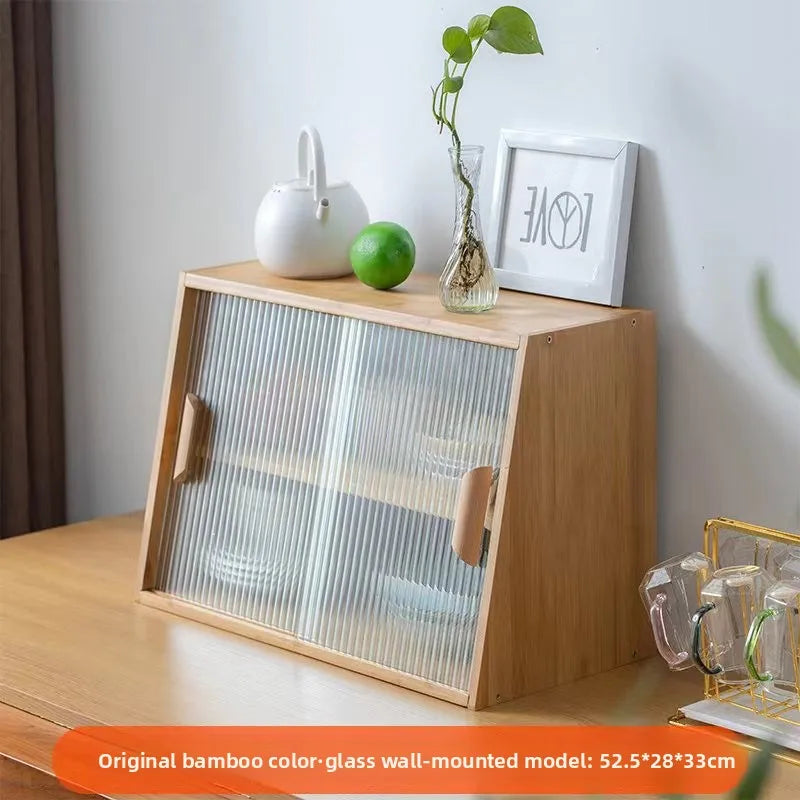 Japanese desktop dining side cabinet glass door display cabinet kitchen countertop cup storage rack household cabinet bamboo Oasis Select 50 primary colors