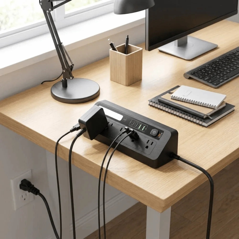 Touch Activated Desktop Charging Strip 3 Color 2AC 2USB Multi Outlet Power Socket Flame-Retardant Shell Lightweight Oasis Select
