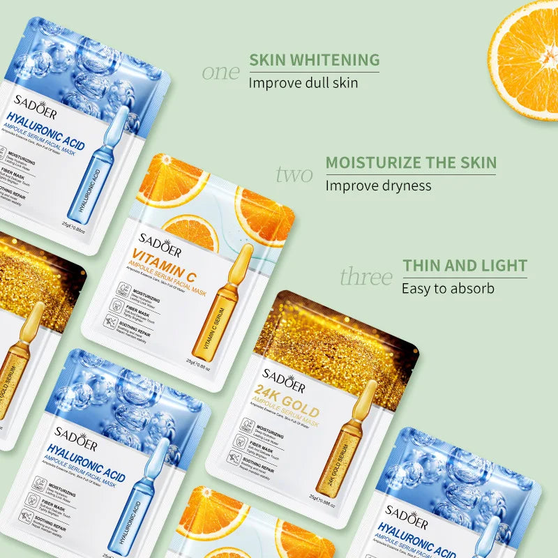 10/20/30pcs 24K Gold Vitamin C Hyaluronic Acid Face Mask Facial Moisturizing Firming Hydrating Facial Masks Skin Care Products Oasis Select