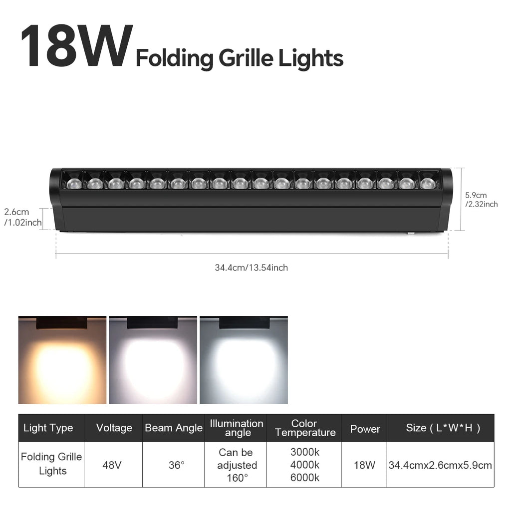 LED Magnetic Track Light Rail Spotlight Lamp Dimmable Ultra Thin Indoor Surface Mounted Lighting Wall Celing Light Rail-8mm Oasis Select 18W Fold-Grille Lamp