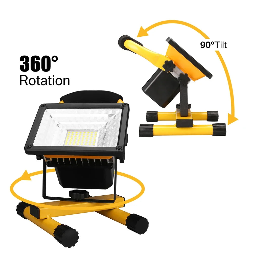 30W LED Portable Rechargeable Floodlight Waterproof Spotlight Battery Powered Searchlight Outdoor Work Lamp Camping Lantern Oasis Select