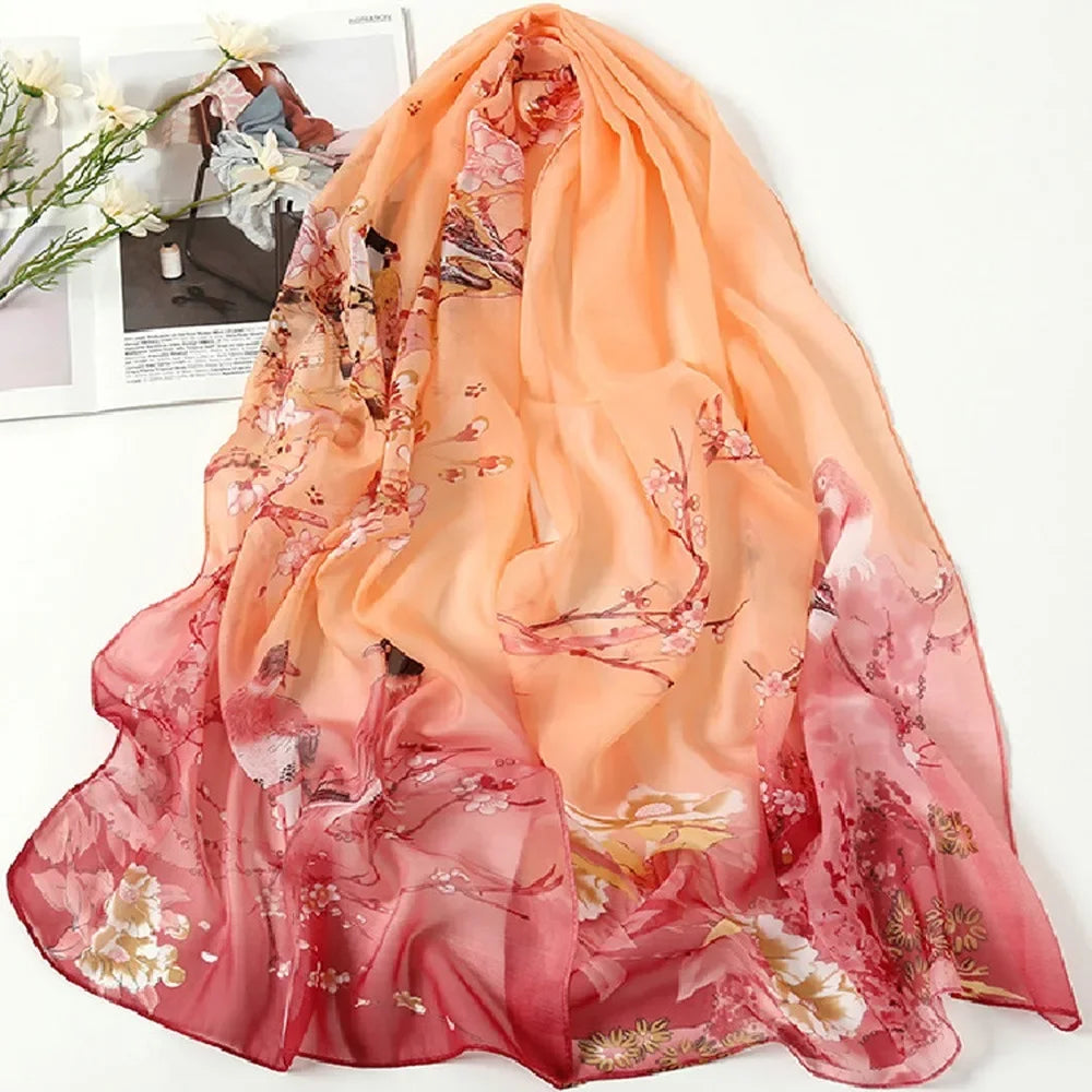 Fashion 160*50cm Chiffon Scarf Sunscreen Gradient Shawl Silk Washable Flower Print Long Wrap Shawl for Women Oasis Select 06