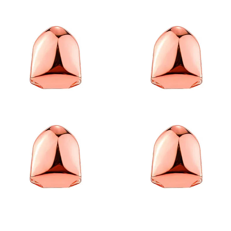 1/2/3/4pcs Fashion Gold Color Small Single Tooth Cap Grills Hip Hop Style Teeth Grill Golden Dental Braces Teeth Makeup Tools Oasis Select 4pcs Rose Gold