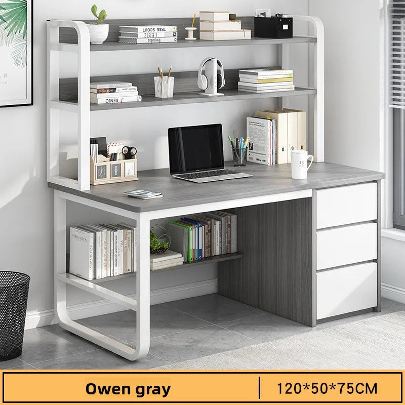 Desk Desktop Computer Desk Simple Home Desk Student Bedroom Bookshelf Integrated Writing Desk Oasis Select Grey-120-50-B
