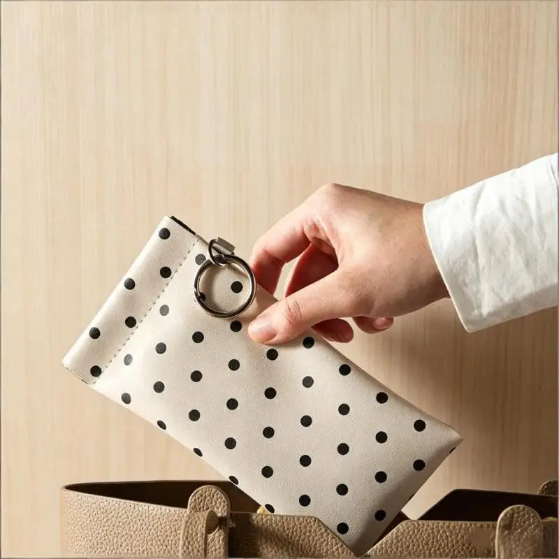 Polka Dot PU Leather Eyeglass Pouch with Keychain | Soft Case Eyeglass Pouch Case Oasis Select
