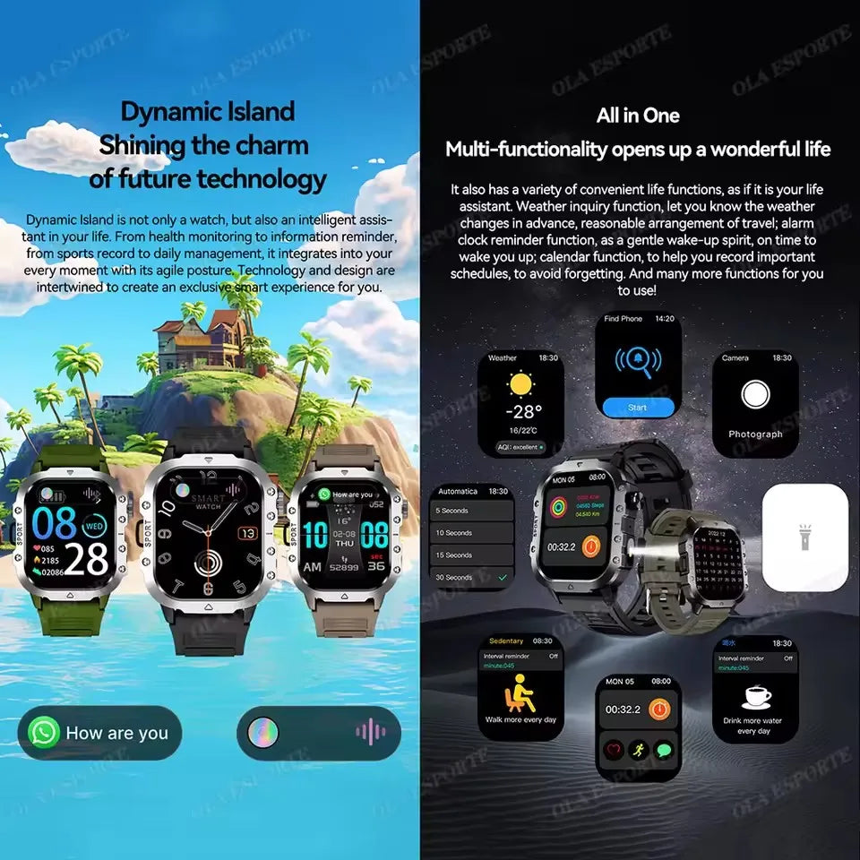 2025 New SmartWatch Men Militray Outdoor GPS Sport Watches Heart Rate Sleep Waterproof Smart Watch IOS Android Oasis Select