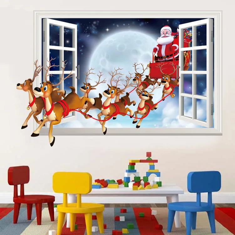 Christmas Decorative Wall Stickers Can Be Removed From Wall Windows with 3D Santa Claus Effect Stickers Oasis Select A 50CM X 70CM