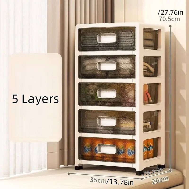 COIZYZZL 3-6 Tier Storage Cabinet,Large Capacity & Space-Saving Organizer, Transparent Cream Color for Living Room/Bedroom/Study Oasis Select 5 Layers