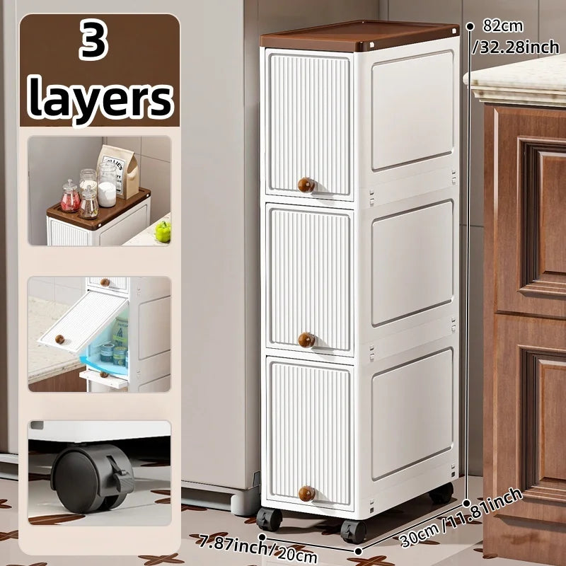 Slim Cabinet 20cm Wide Rolling Storage 2-6 Tiers Large Capacity Space-Saving Heavy-Duty for Kitchen Living Room Bedroom Oasis Select White-3 Layers