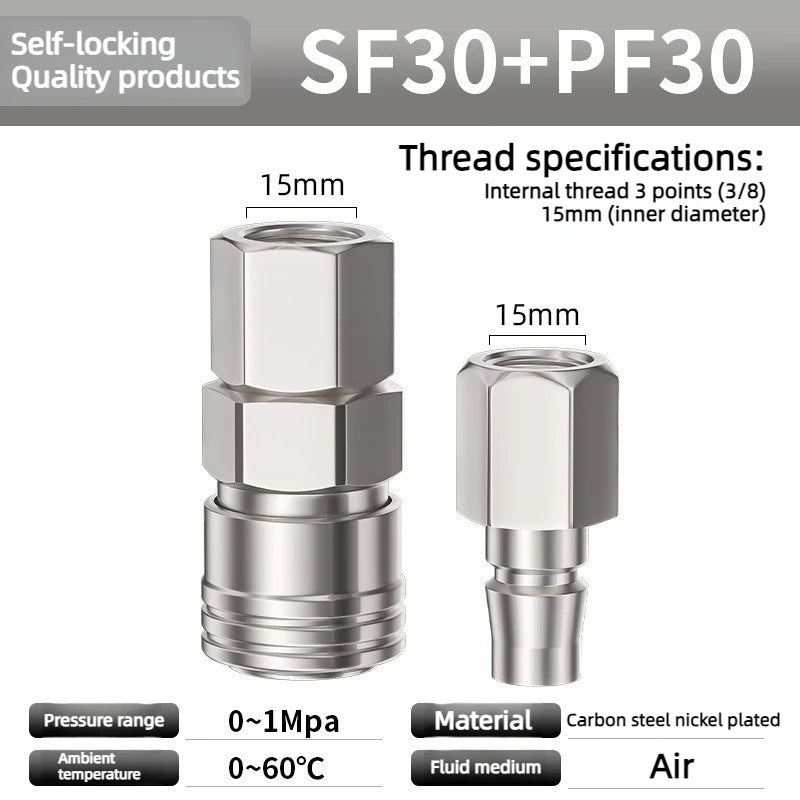 Pneumatic Fitting C Type Self-locking Quick Coupling Connector Coupler SP PP SM PM SH PH SF PF 10 20 30 40 For Air Compressor Oasis Select SF30 and PF30 Self locking