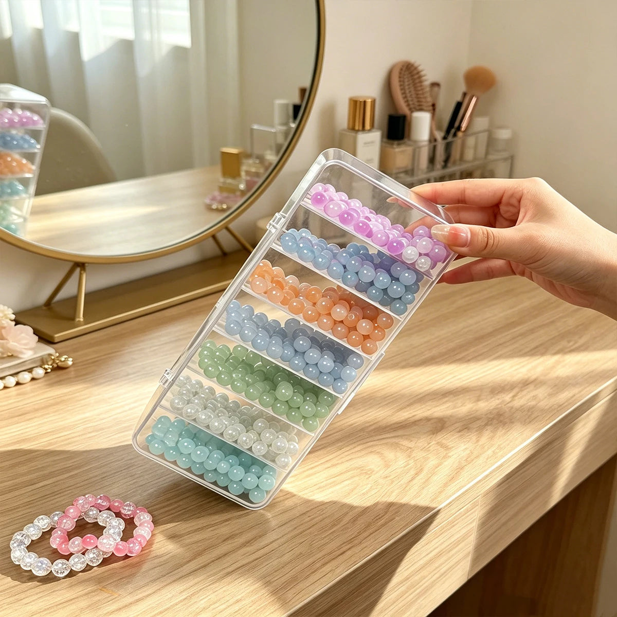 1pc transparent flip cover 8-grid bead storage box, desktop stackable partition bracelet earring ring storage box Oasis Select