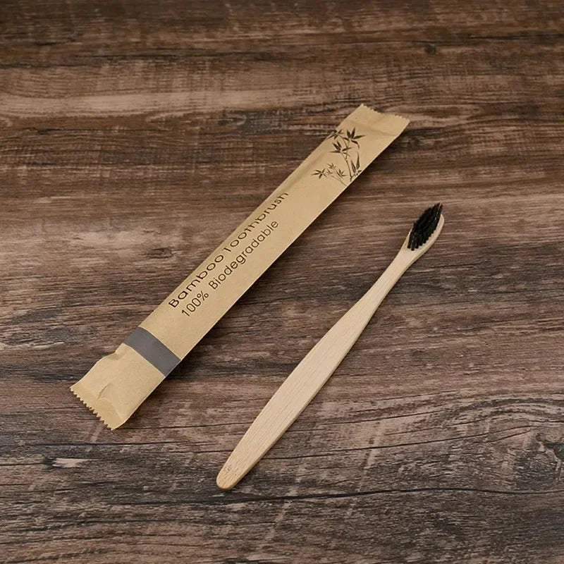 10Pcs Eco friendly toothbrush Bamboo Resuable Toothbrushes Portable Adult Wooden Soft Tooth Brush for Home Travel Hotel use Oasis Select