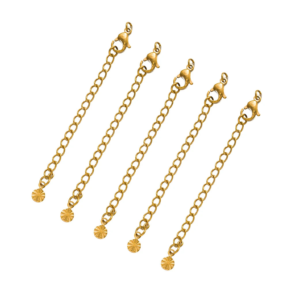 10pcs PVD Stainless Steel Curb Chain Extender End Chains with Lobster Clasps and Heart Moon Tag Charm for Jewelry Making Supply Oasis Select Gold 14