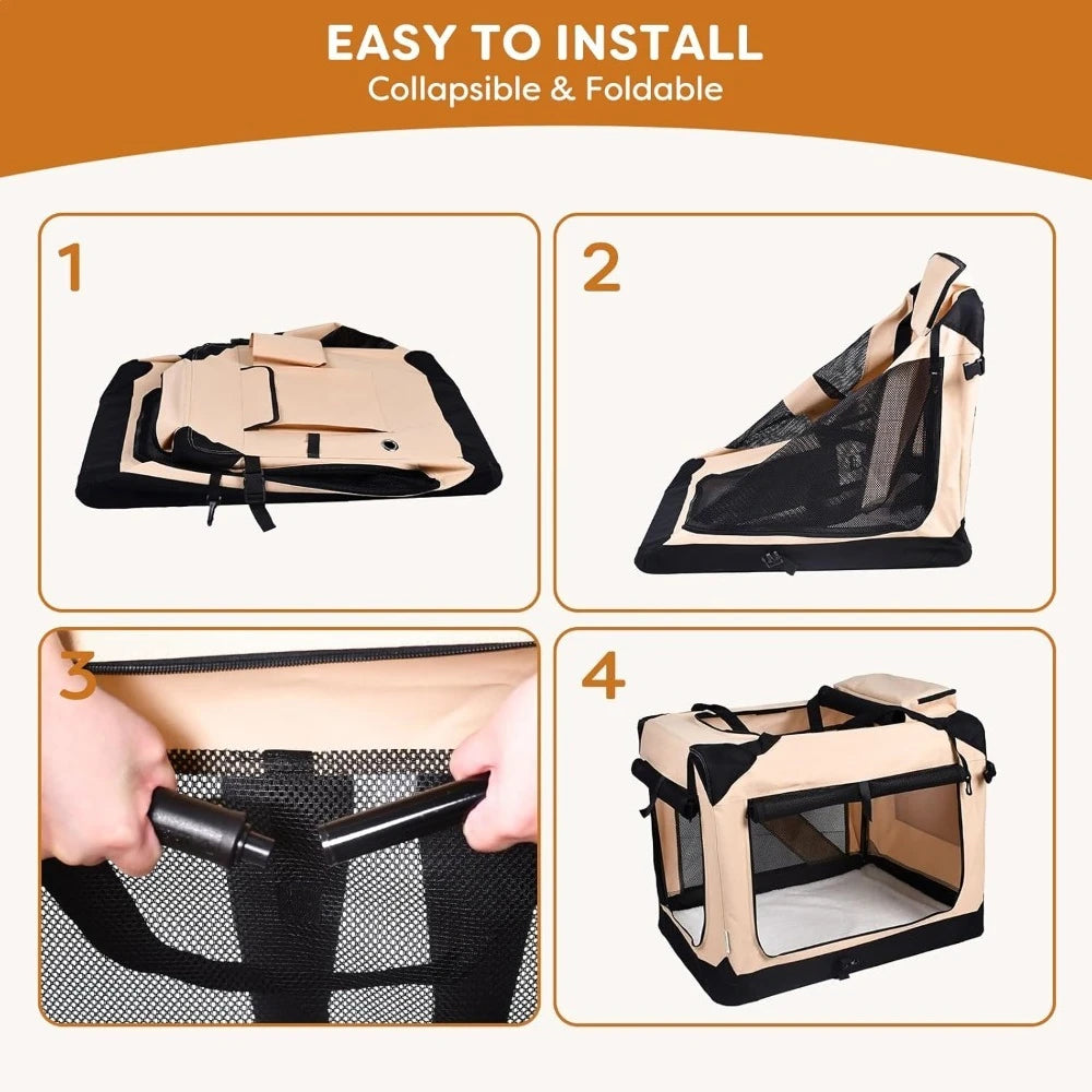 Easy Storage Foldable Soft Dog Crates Kennel 3 Door Soft Sided Travel Pet Car Carrier with Straps Mat for Dogs Cats Rabbits Oasis Select