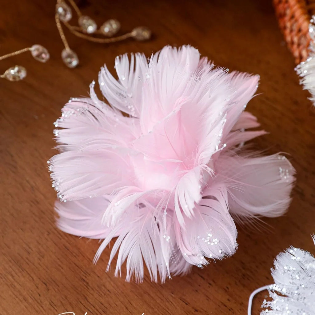 Pink & White Feather Glitter Foam Christmas Ball Ornament