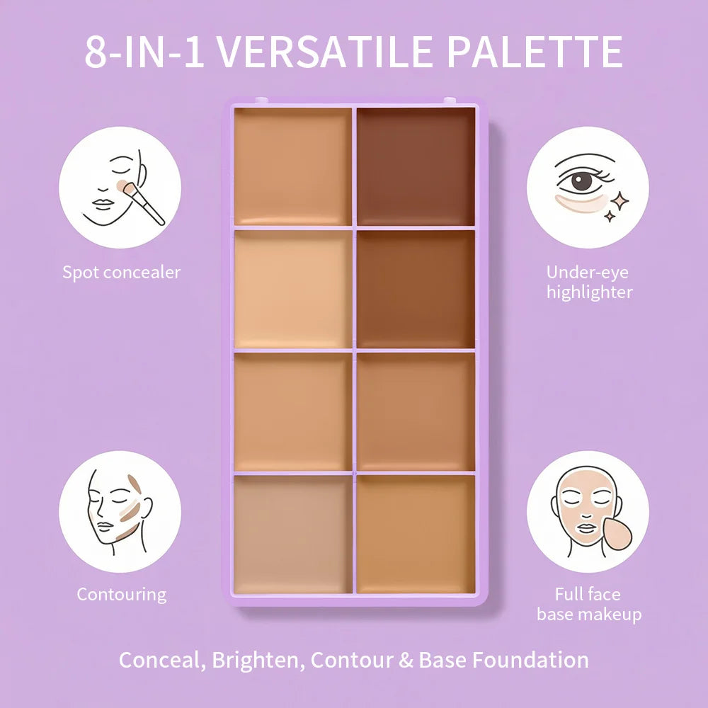 3pcs Cream Concealer Paltte & Gifts Brush Puff Long-Wear Natural Flawless Soft Matte Makeup Full Coverage Dark Circles Blemishes Oasis Select