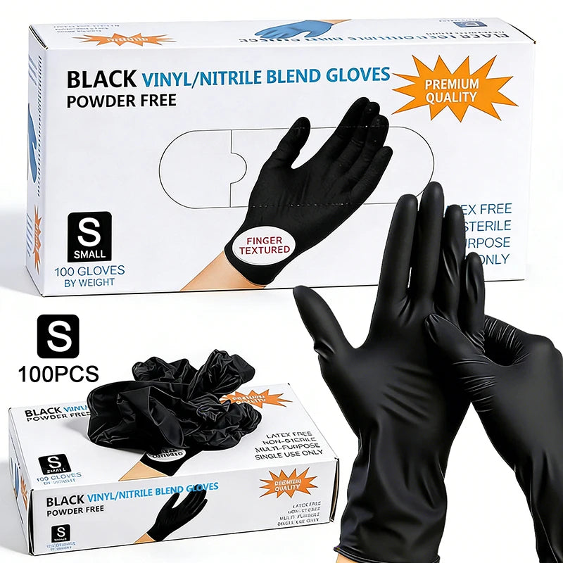 100PCS Disposable Nitrile Gloves Food Contact Thick Durable Suitable Strong Elasticity Gloves For Kitchen Garden Tattoo Beauty Oasis Select S Black