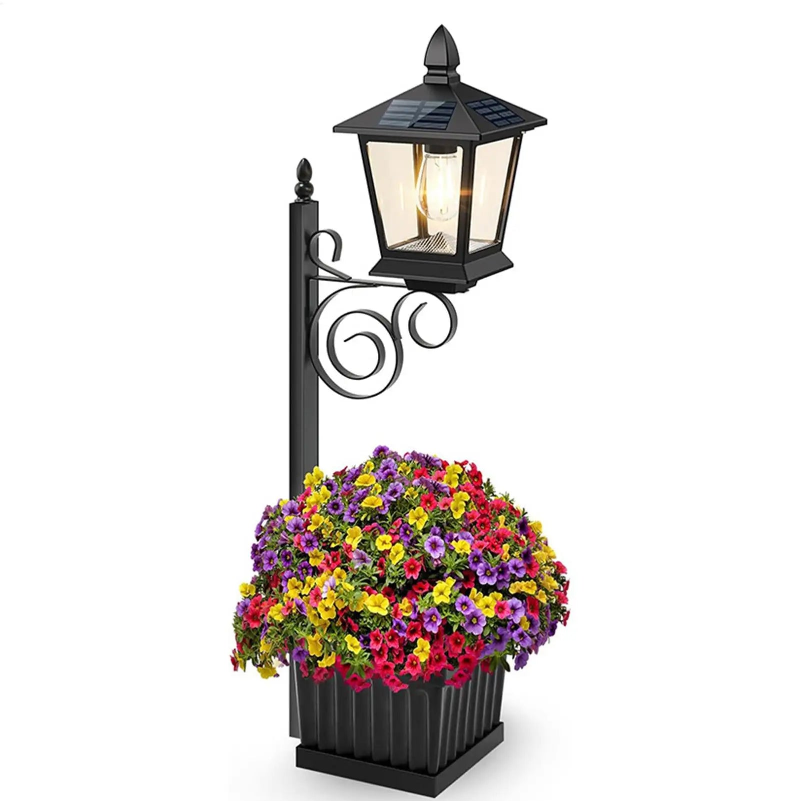 Solar Light Post with Planter 2-in-1 Flower Pot with Solar Lantern Decorative Lights Planter for Garden Patio Porch Backyard Oasis Select