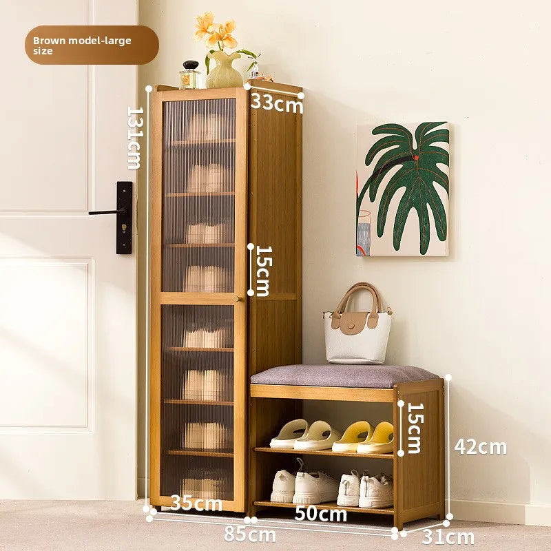 light luxury and high-end sense at the door of the home, integrated shoe cabinet, medieval door shoe stool Oasis Select Brown nine floors