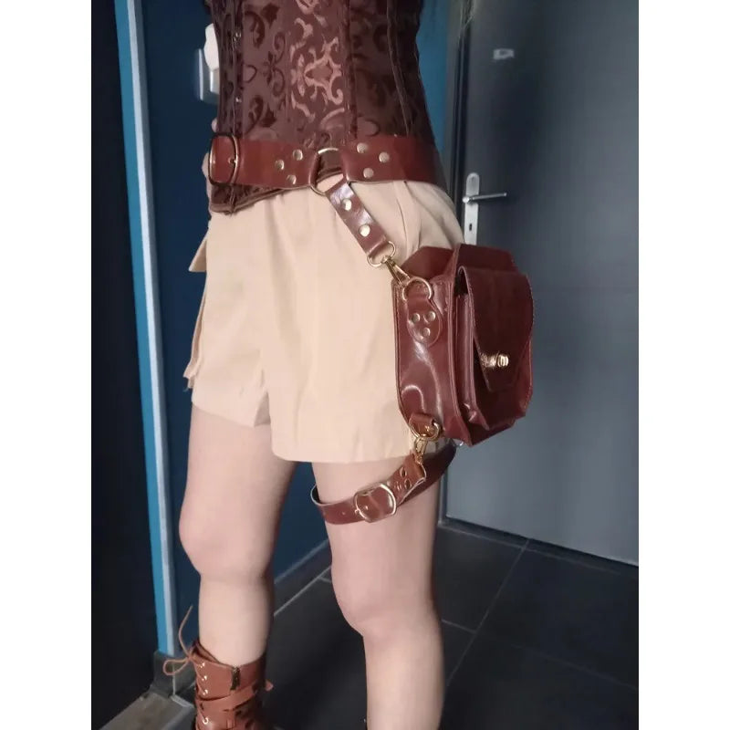 Retro Punk Retro PU Waist Bag Hip Packs for Women Crossbody Cross Multi-function Outdoor Leg Phone Pouch Fanny Pack Belt Bag Oasis Select