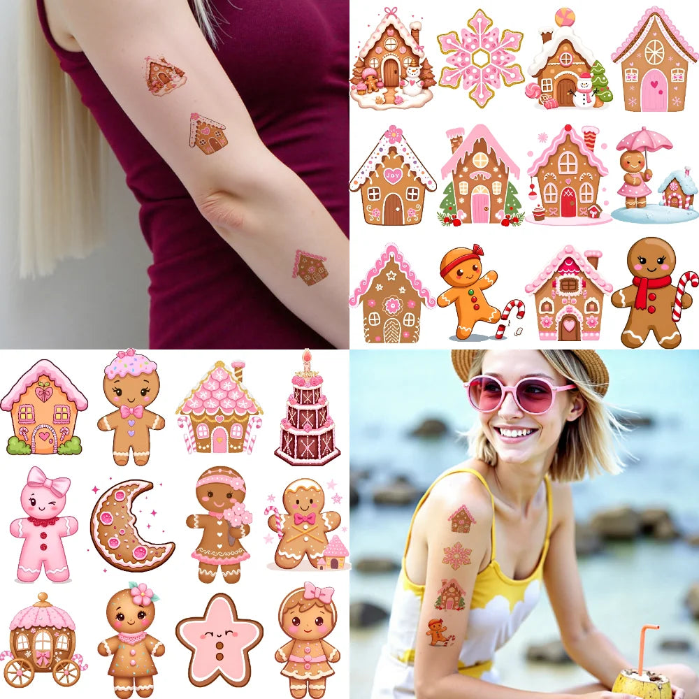 54-Piece Gingerbread Temporary Tattoo Stickers – Waterproof 3D