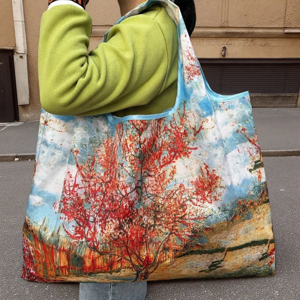 Oil Painting Print Folding Shopping Bag Portable Design Large Capacity Square Shopping Bag Foldable Feature Positioning Design Oasis Select Style 4