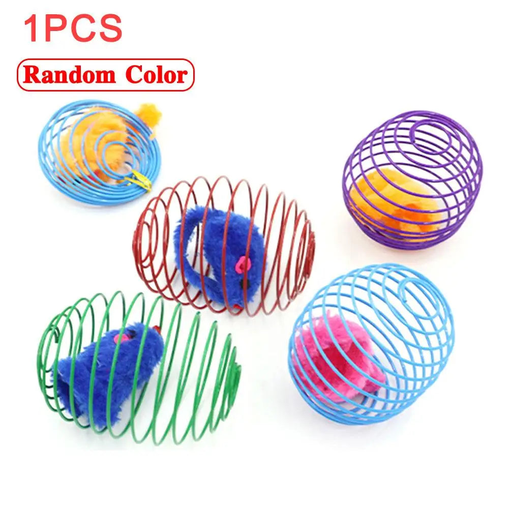 Cat Toy Balls Funny Stretchable Springs Toys Interactive Caged Rats Rolling Cat Balls Random Color Cat Mouse Toy Cat Accessories Oasis Select 1pcs