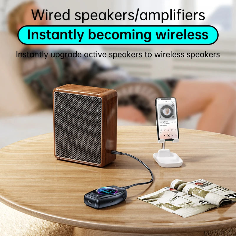 RGB Bluetooth 5.4 Audio Transmitter Receiver LED Display Hifi Music Wireless Adapter With Mic 3.5MM AUX TF Card Play For TV Car Oasis Select