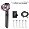 Pressurization Showerhead Three Level Adjustment Shower Knobs Head Massage Bathroom Shower Set Accessories Filter Showers Parts Oasis Select Purple suit E
