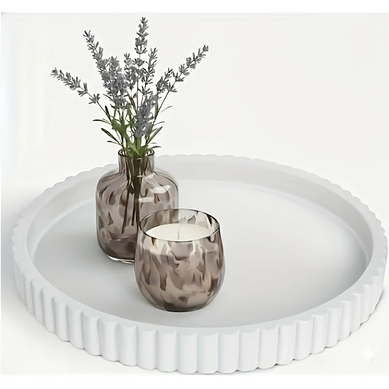 White Round Coffee Table Tray Modern Wave Shaped Decorative Tray Multipurpose Tray for Home Living Room Kitchen Bathroom Oasis Select