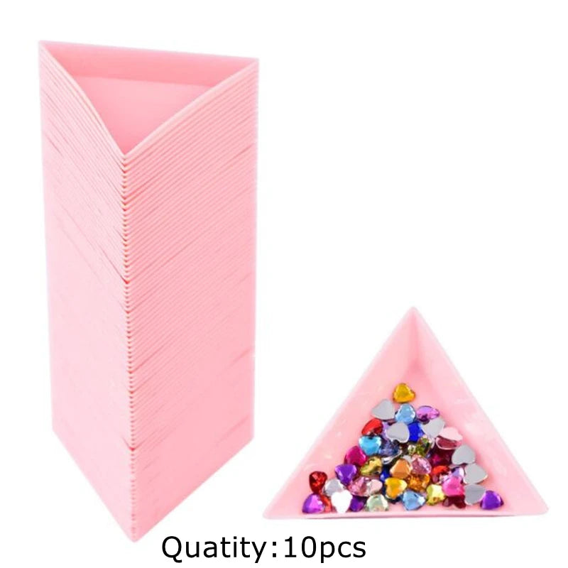 1/10Pcs Triangular Tray Boxes Tweezers for Rhinestone Diamond Stotrage Handmade Supplies Jewelry Display Organizer Accessories Oasis Select Pink