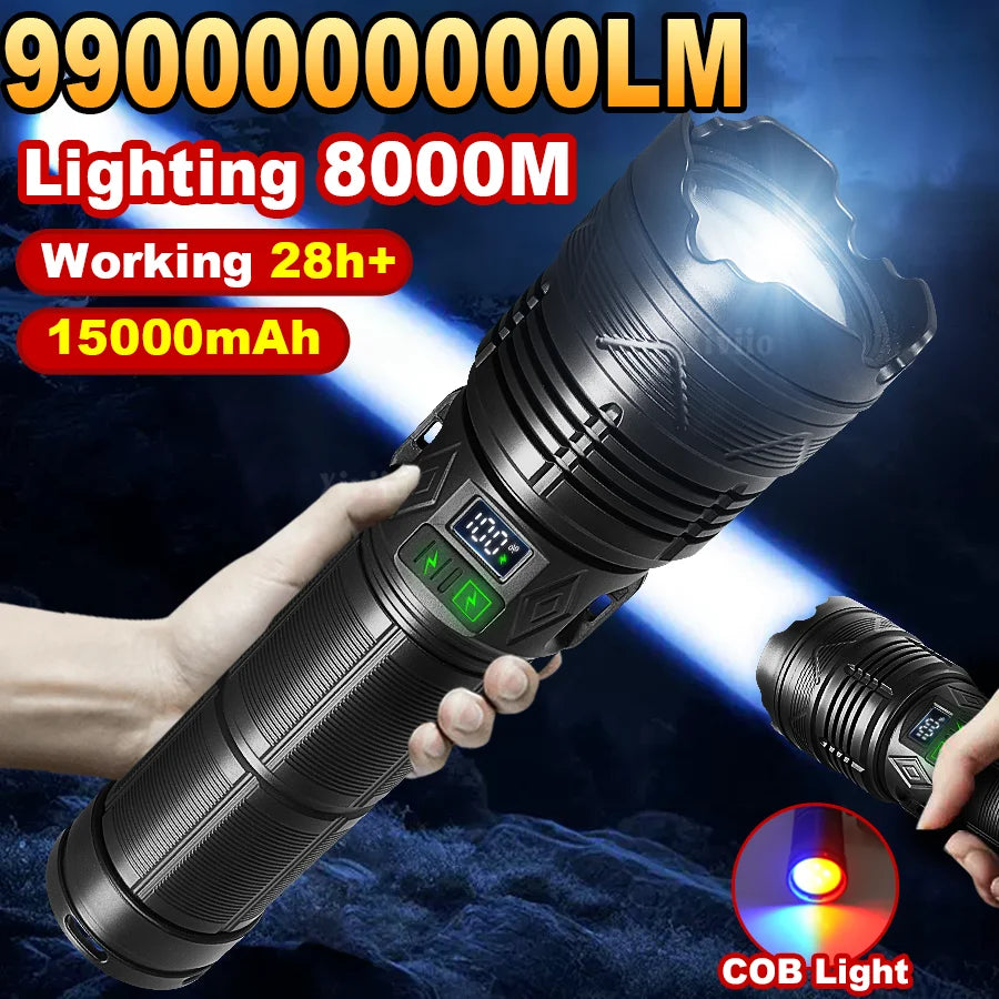 1500W Rechargeable LED Tactical Flashlight | 15000mAh, 11 Modes