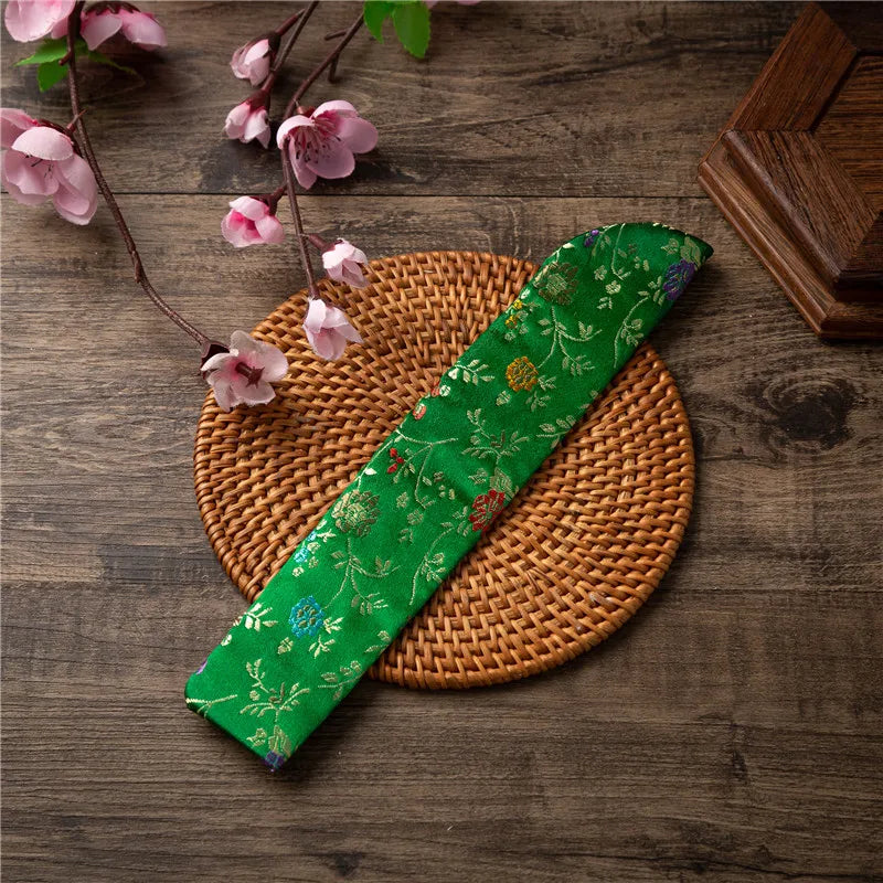 New Chinese Style Hand Fan Cover Embroidered Flowers Portable Folding Fan Cover Dustproof Protective Cover Home Decoration Oasis Select Grass Green