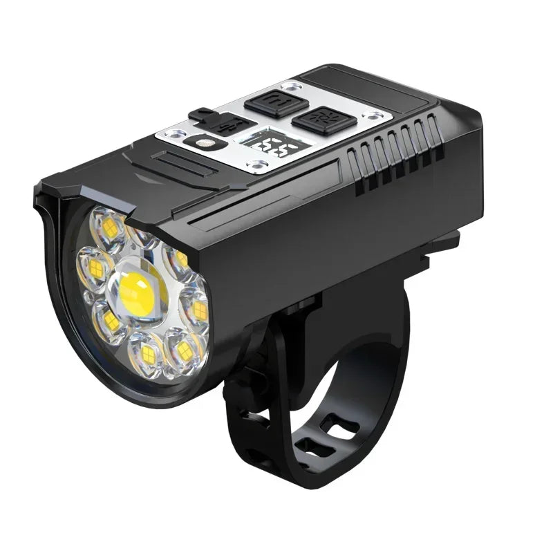 Powerful Bicycle Light Set with Digital Display Battery Indicator Bike Front Rear Light USB-C Rechargeable Waterproof Lantern Oasis Select 9LED front light