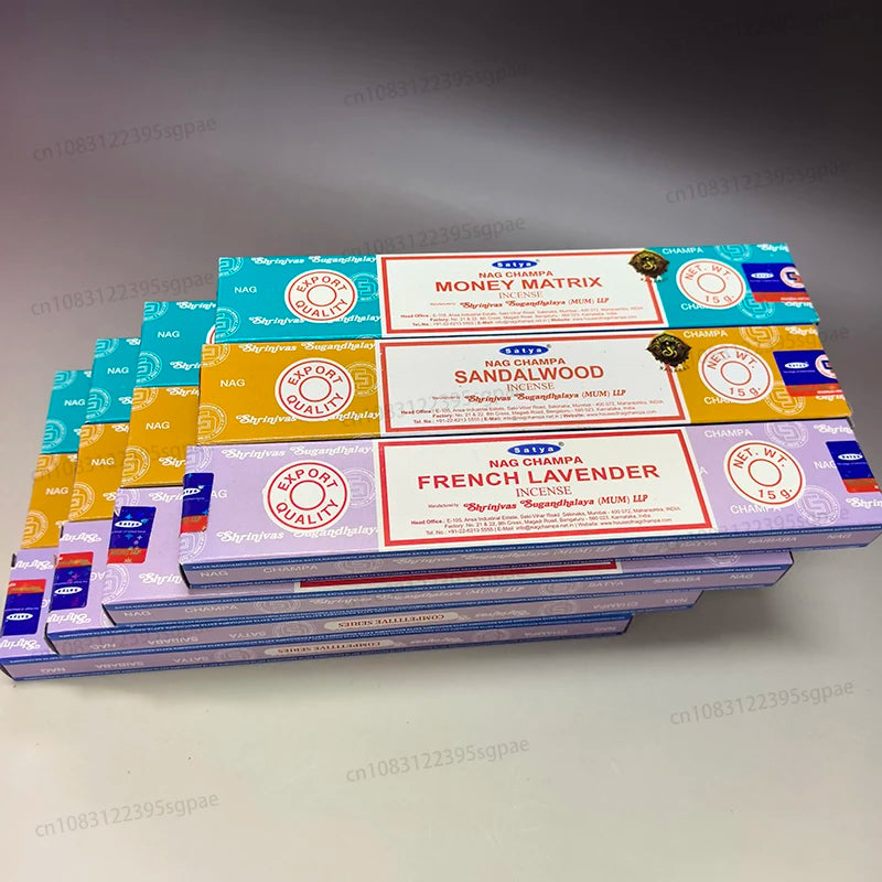 12Boxes Satya Origin100% 15g Hand-Rolled Incense Sticks, SANDAL WOOD，MONEY MATRIX，NAGCHAMPA Multiple Flavors for Yoga Meditation Oasis Select Mixed 4M4S4F 12 small boxex