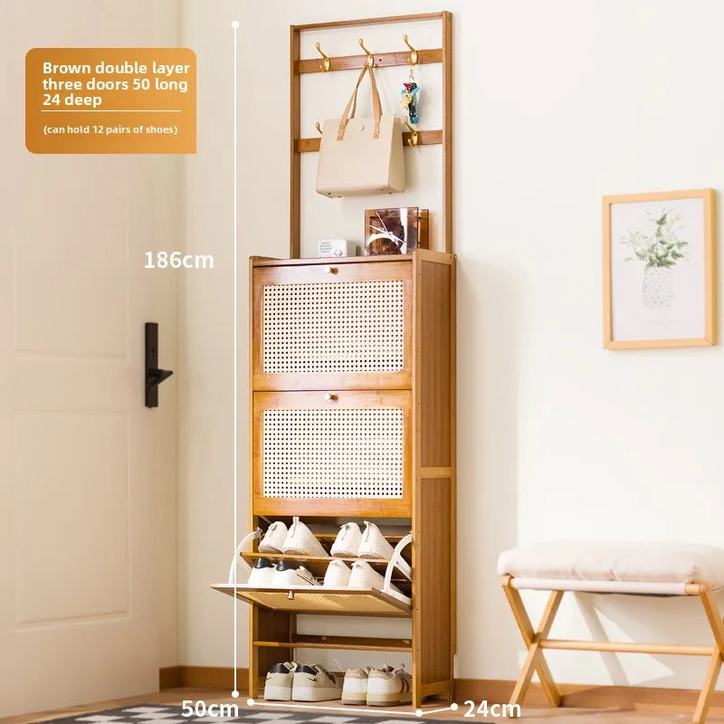 Ultra-thin shoe cabinet household door tipping bucket shoe rack large capacity entrance door entrance storage simple cabinet Oasis Select Brown B-3 door-50