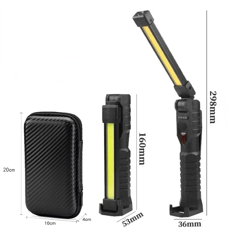 Portable COB High Power LED Flashlight USB Rechargeable Camping Lamp Torch Car Repairing Work Light Hanging Hook Magnet 5 Modes Oasis Select Black with Box Built in battery