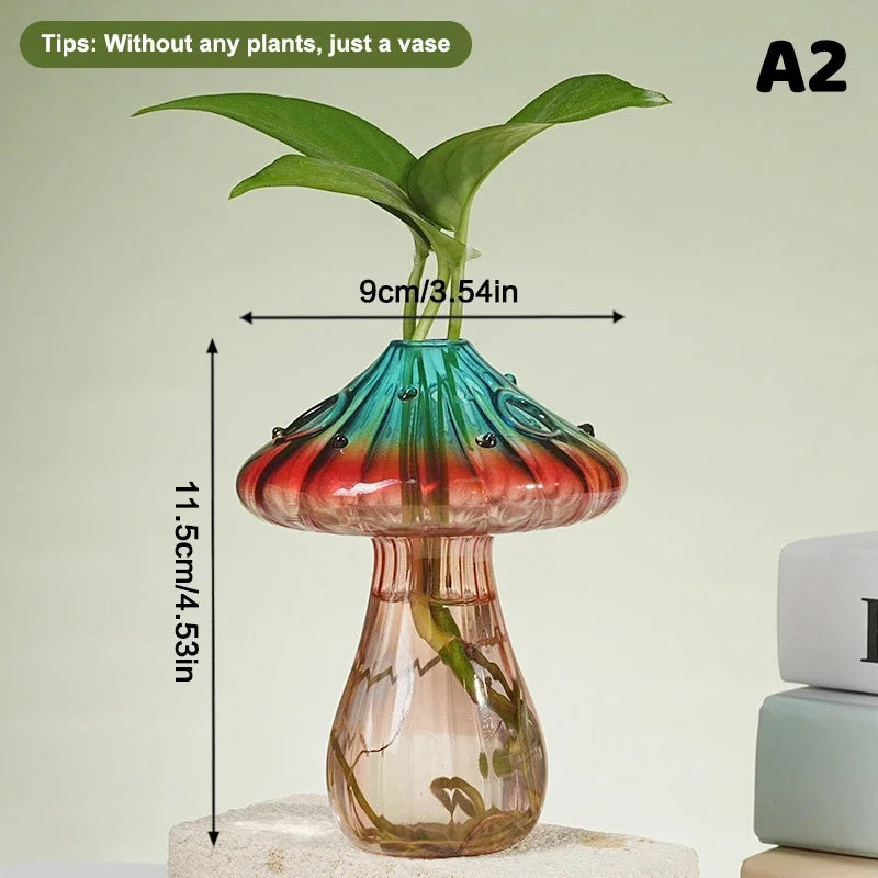 Colourful Glass Mushroom Vase For Plant Display Home Decor Table Centerpiece Hydroponic Aromatherapy Vase Desktop Art Decoration Oasis Select A2